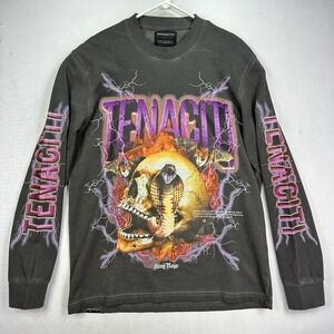 Tenaciti Men Medium Crew Neck T-Shirt Long Sleeve Graphic Streetwear Skull Cobra